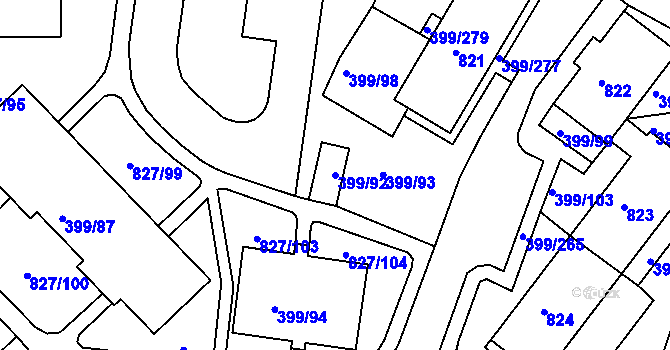 Parcela st. 399/92 v KÚ Rybáře, Katastrální mapa