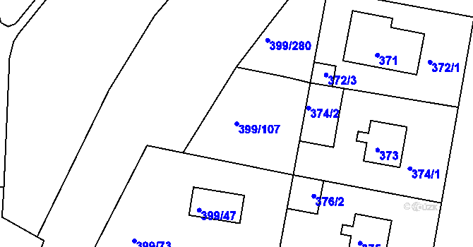 Parcela st. 399/107 v KÚ Rybáře, Katastrální mapa