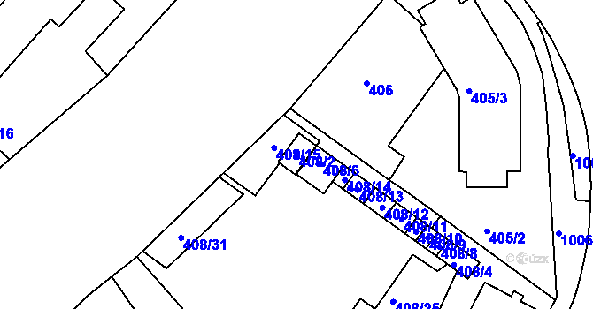 Parcela st. 408/2 v KÚ Rybáře, Katastrální mapa