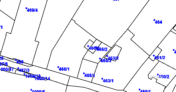 Parcela st. 466/2 v KÚ Rybáře, Katastrální mapa