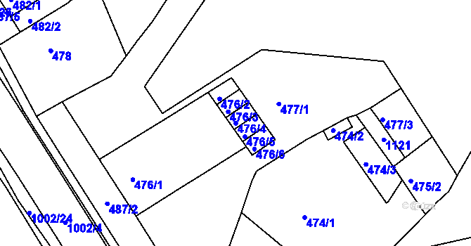 Parcela st. 476/4 v KÚ Rybáře, Katastrální mapa