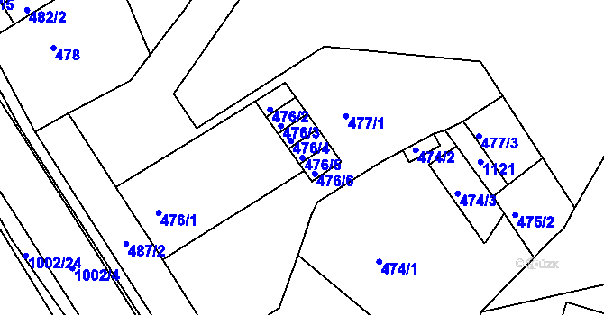 Parcela st. 476/5 v KÚ Rybáře, Katastrální mapa