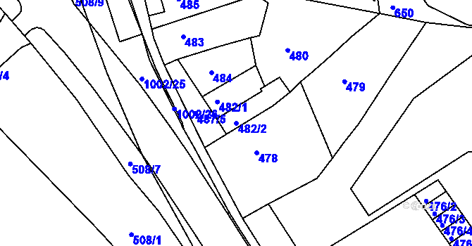 Parcela st. 482/2 v KÚ Rybáře, Katastrální mapa