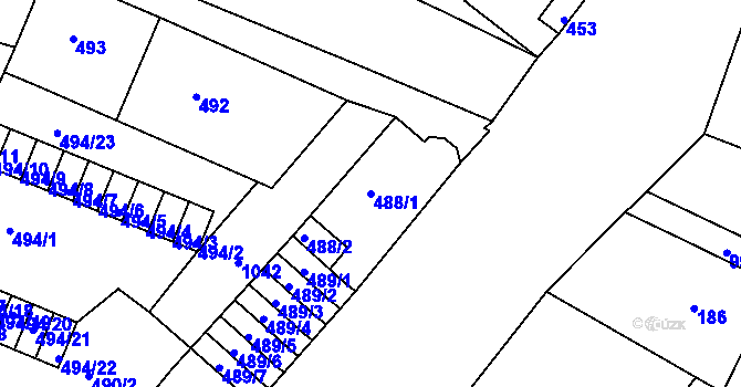 Parcela st. 488/1 v KÚ Rybáře, Katastrální mapa