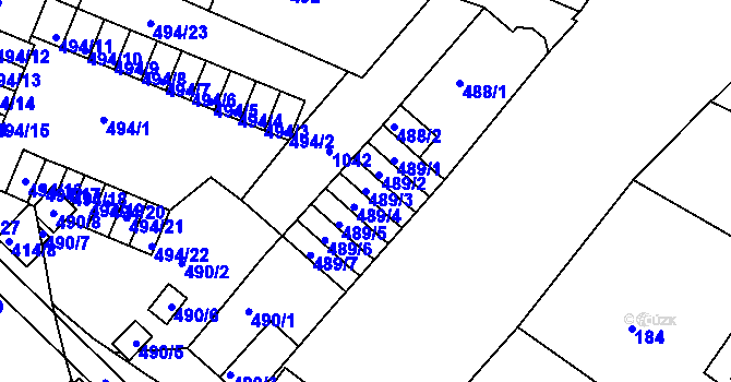 Parcela st. 489/3 v KÚ Rybáře, Katastrální mapa
