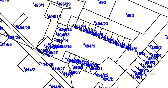 Parcela st. 494/1 v KÚ Rybáře, Katastrální mapa