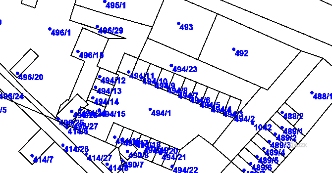 Parcela st. 494/8 v KÚ Rybáře, Katastrální mapa