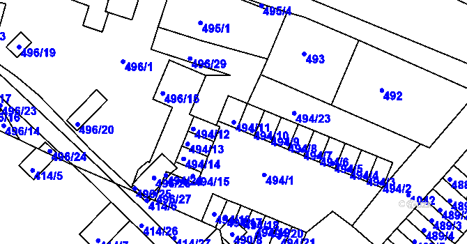 Parcela st. 494/11 v KÚ Rybáře, Katastrální mapa