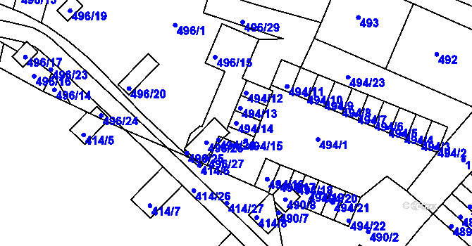 Parcela st. 494/14 v KÚ Rybáře, Katastrální mapa