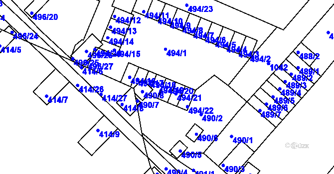 Parcela st. 494/20 v KÚ Rybáře, Katastrální mapa