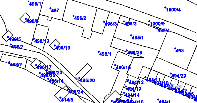 Parcela st. 496/1 v KÚ Rybáře, Katastrální mapa