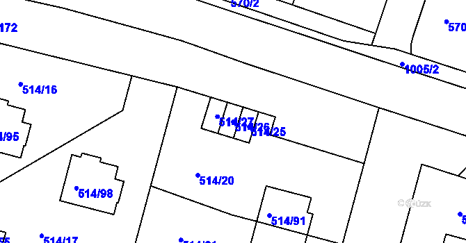 Parcela st. 514/26 v KÚ Rybáře, Katastrální mapa