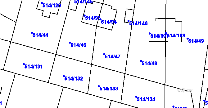Parcela st. 514/47 v KÚ Rybáře, Katastrální mapa