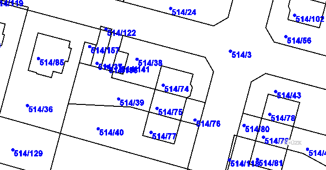 Parcela st. 514/74 v KÚ Rybáře, Katastrální mapa