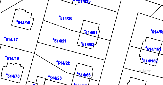 Parcela st. 514/92 v KÚ Rybáře, Katastrální mapa
