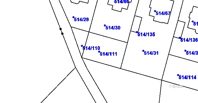 Parcela st. 514/111 v KÚ Rybáře, Katastrální mapa