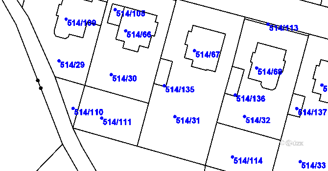 Parcela st. 514/135 v KÚ Rybáře, Katastrální mapa