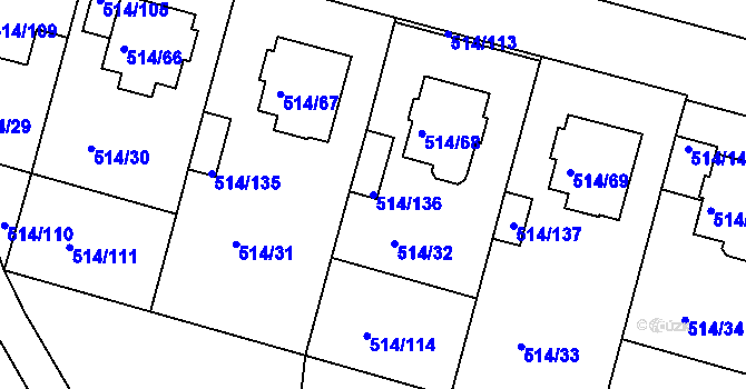 Parcela st. 514/136 v KÚ Rybáře, Katastrální mapa
