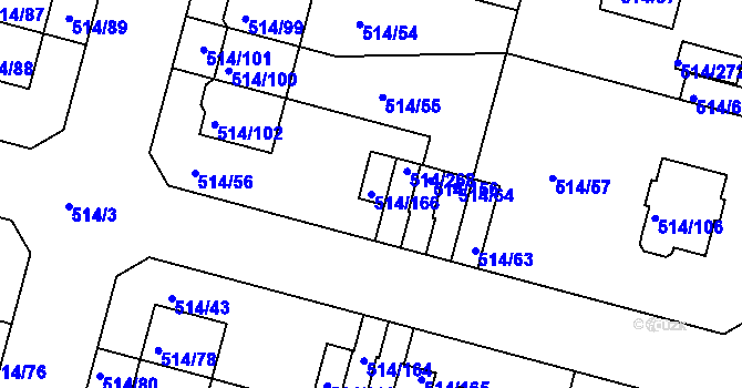 Parcela st. 514/166 v KÚ Rybáře, Katastrální mapa