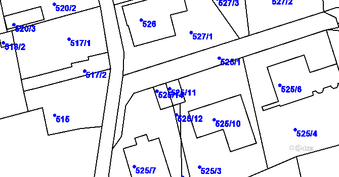 Parcela st. 525/11 v KÚ Rybáře, Katastrální mapa