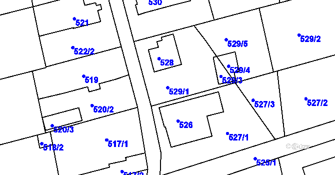 Parcela st. 529/1 v KÚ Rybáře, Katastrální mapa