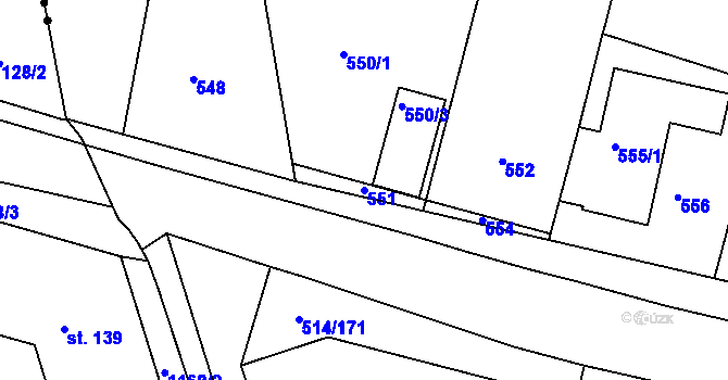 Parcela st. 551 v KÚ Rybáře, Katastrální mapa
