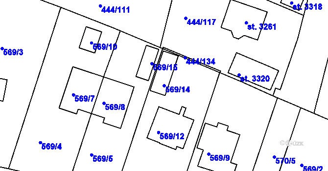 Parcela st. 569/14 v KÚ Rybáře, Katastrální mapa