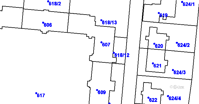 Parcela st. 608 v KÚ Rybáře, Katastrální mapa