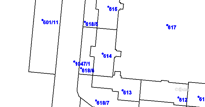 Parcela st. 614 v KÚ Rybáře, Katastrální mapa