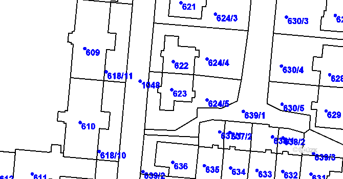 Parcela st. 623 v KÚ Rybáře, Katastrální mapa