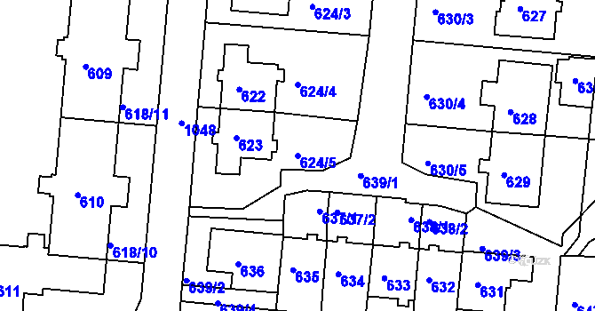 Parcela st. 624/5 v KÚ Rybáře, Katastrální mapa