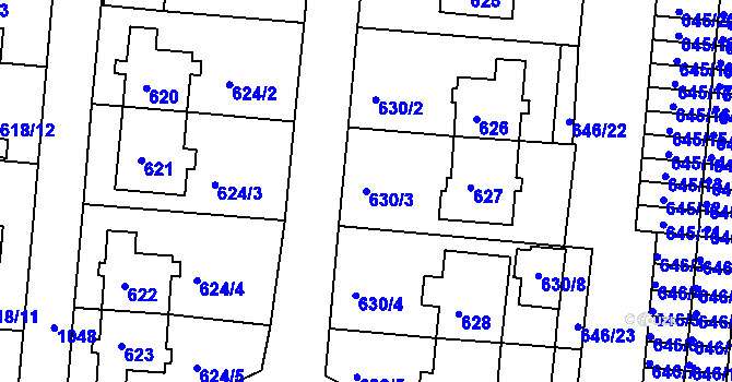 Parcela st. 630/3 v KÚ Rybáře, Katastrální mapa