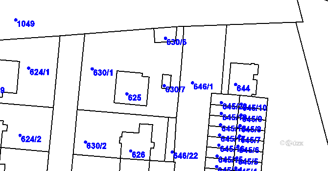 Parcela st. 630/7 v KÚ Rybáře, Katastrální mapa