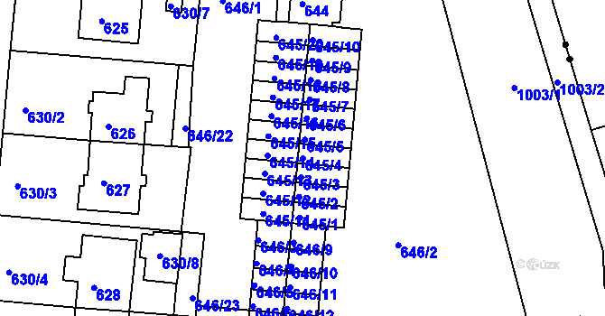 Parcela st. 645/4 v KÚ Rybáře, Katastrální mapa