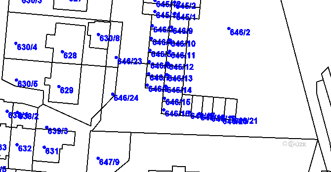 Parcela st. 646/14 v KÚ Rybáře, Katastrální mapa