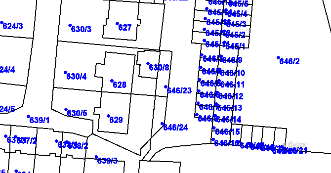 Parcela st. 646/23 v KÚ Rybáře, Katastrální mapa