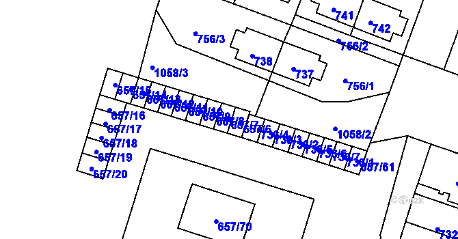 Parcela st. 657/7 v KÚ Rybáře, Katastrální mapa