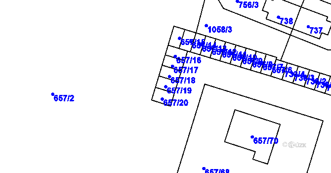Parcela st. 657/19 v KÚ Rybáře, Katastrální mapa