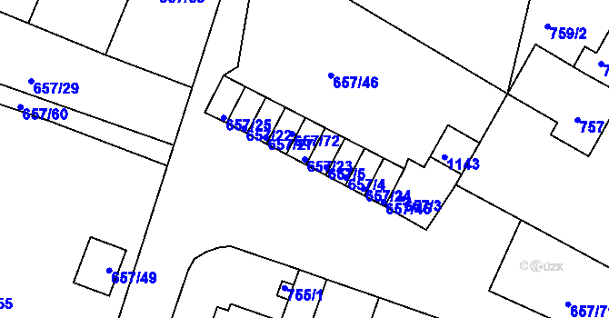 Parcela st. 657/23 v KÚ Rybáře, Katastrální mapa