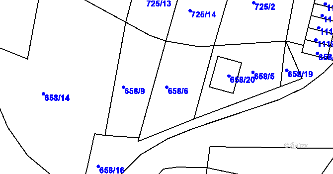 Parcela st. 658/6 v KÚ Rybáře, Katastrální mapa
