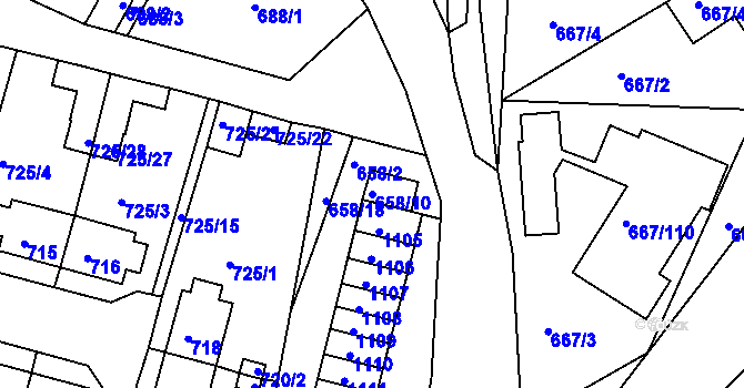 Parcela st. 658/10 v KÚ Rybáře, Katastrální mapa