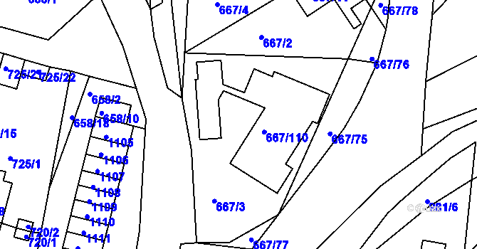 Parcela st. 667/3 v KÚ Rybáře, Katastrální mapa