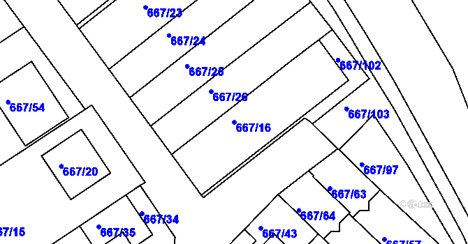 Parcela st. 667/16 v KÚ Rybáře, Katastrální mapa