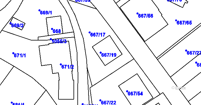 Parcela st. 667/19 v KÚ Rybáře, Katastrální mapa