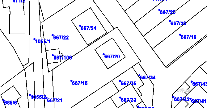 Parcela st. 667/20 v KÚ Rybáře, Katastrální mapa