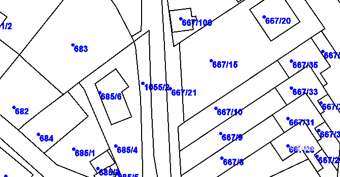 Parcela st. 667/21 v KÚ Rybáře, Katastrální mapa