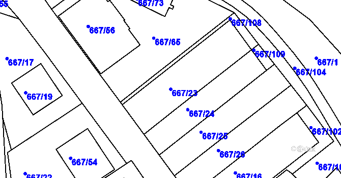 Parcela st. 667/23 v KÚ Rybáře, Katastrální mapa