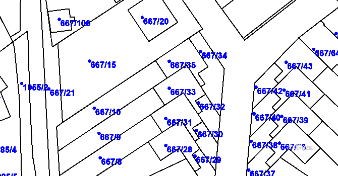 Parcela st. 667/33 v KÚ Rybáře, Katastrální mapa