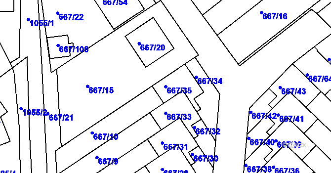 Parcela st. 667/35 v KÚ Rybáře, Katastrální mapa
