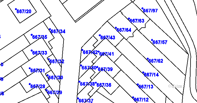 Parcela st. 667/41 v KÚ Rybáře, Katastrální mapa